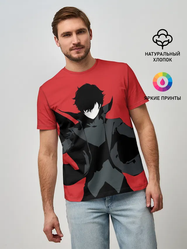 Мужская базовая футболка с принтом «Persona 5 — Чёрный Рэн»