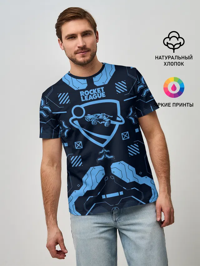 Мужская базовая футболка с принтом «Rocket League — Рокет Лига»