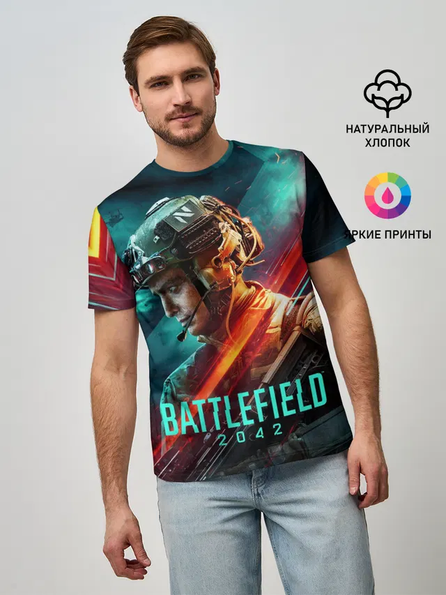 Мужская базовая футболка с принтом «Battlefield 2042 Soldier»