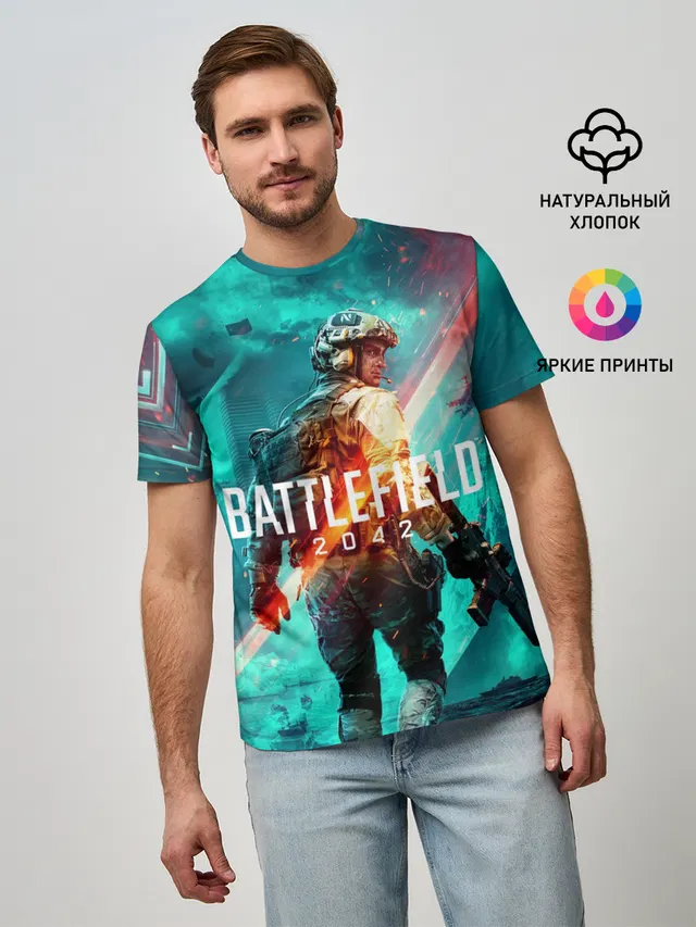Мужская базовая футболка с принтом «BATTLEFIELD — Battlefield 2042»