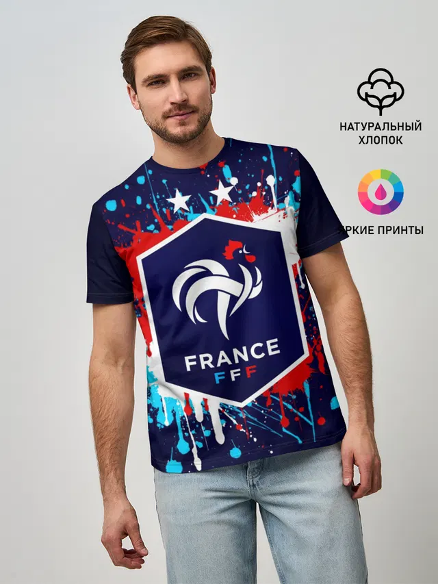 Мужская базовая футболка с принтом «France FFF»