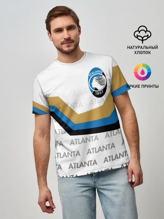 Мужская базовая футболка с принтом «Atlatna — FC ATALANTA — ФК АТАЛАНТА»