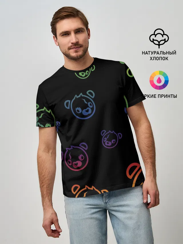 Мужская базовая футболка с принтом «Фортнайт — Colorful Bear»