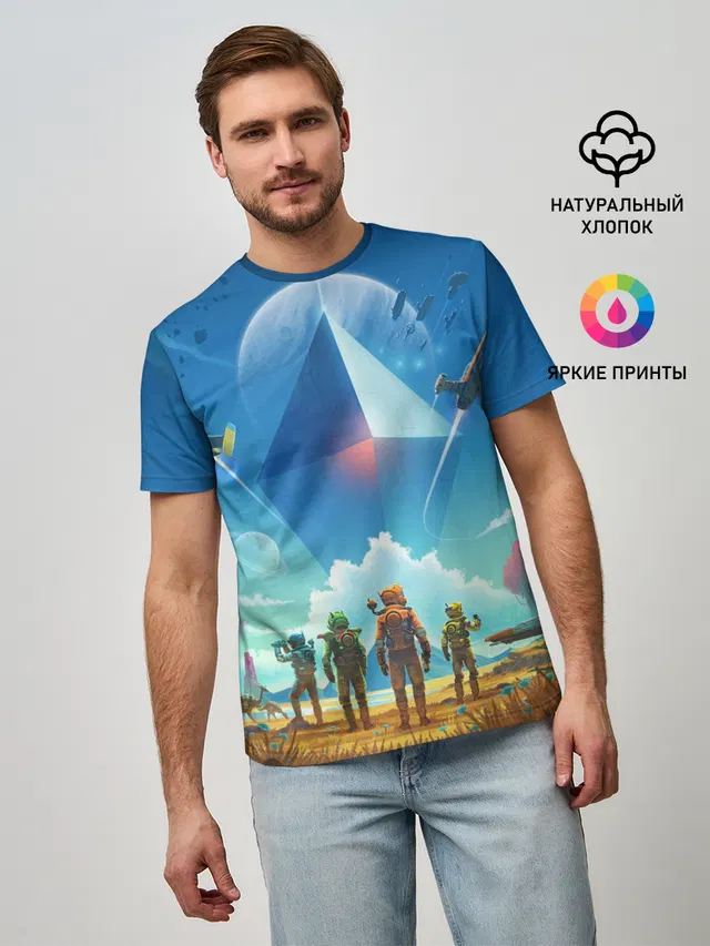 Мужская базовая футболка с принтом «NMS: Начало»