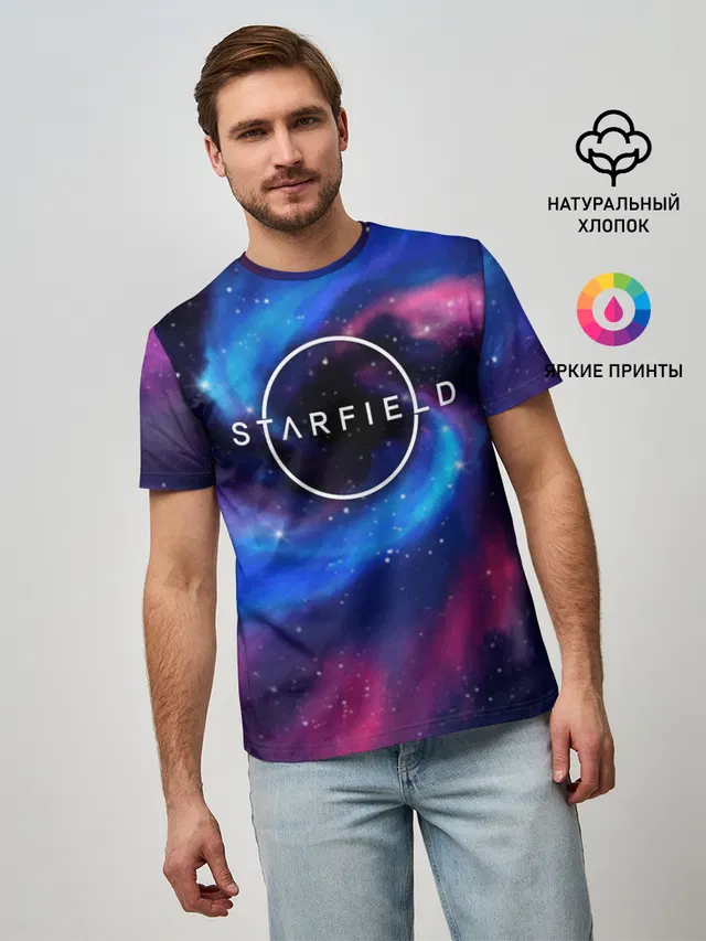 Мужская базовая футболка с принтом «Starfield — Старфилд»