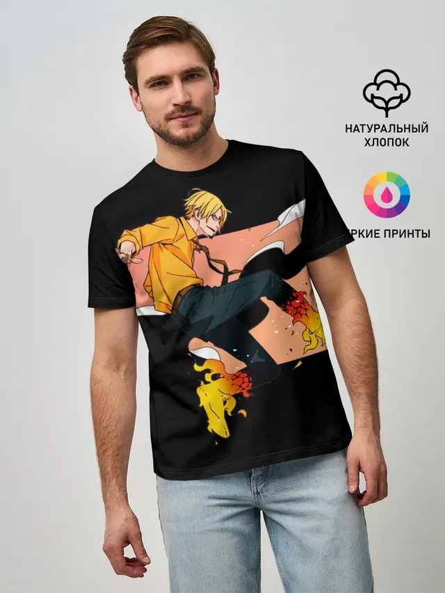 Мужская базовая футболка с принтом «Ван Пис — Винсмок Санджи из One Piece»