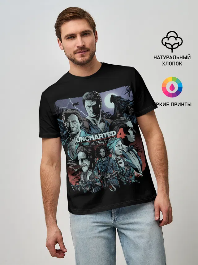 Мужская базовая футболка с принтом «Team Uncharted»