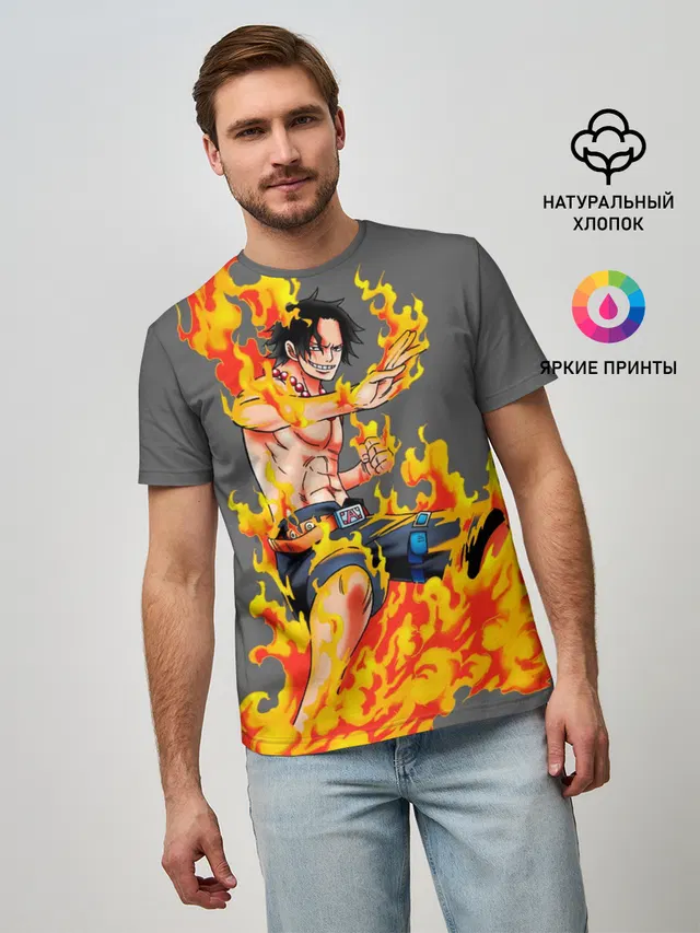 Мужская базовая футболка с принтом «Ван Пис — Портгас Д Эйс из One Piece»
