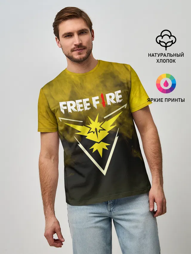 Мужская базовая футболка с принтом «Freefire Yellow Smoke»