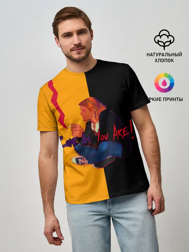 Мужская базовая футболка с принтом «Kurt Cobain — Come as you are»