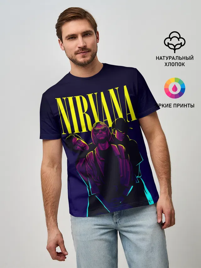 Мужская базовая футболка с принтом «Nirvana Neon»