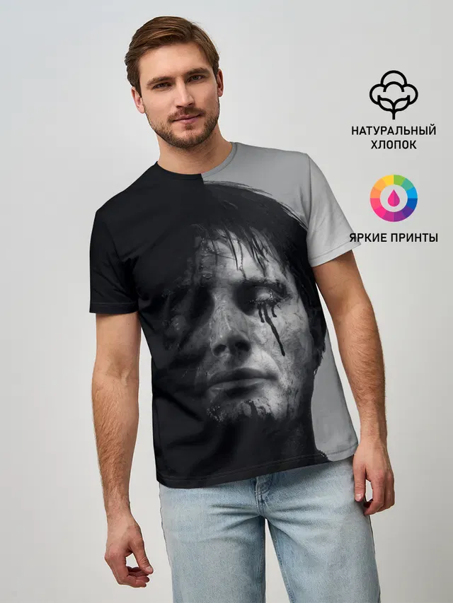 Мужская базовая футболка с принтом «Mads Mikkelsen — Cliff»