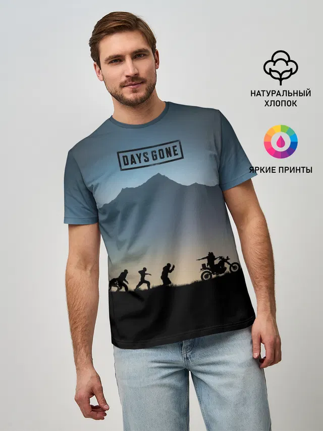 Мужская базовая футболка с принтом «Zombie — Days Gone»