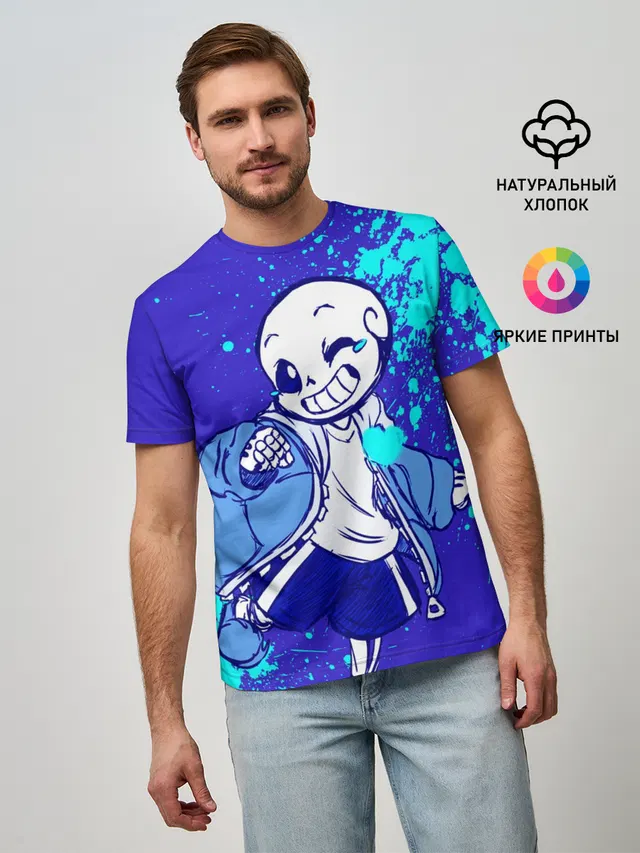Мужская базовая футболка с принтом «Skeleton — UNDERTALE SANS BLUE»
