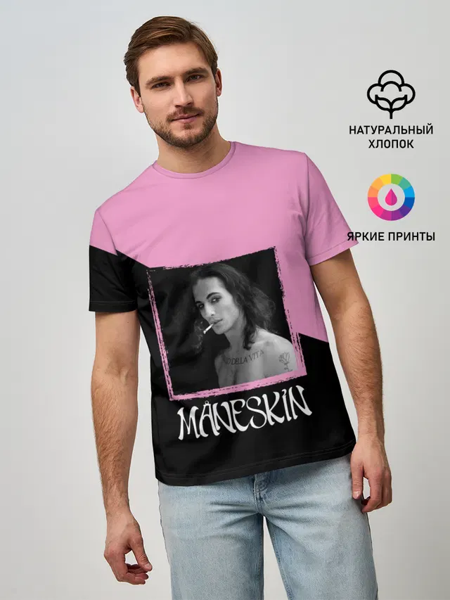 Мужская базовая футболка с принтом «Maneskin — Maneskin> Domiano»