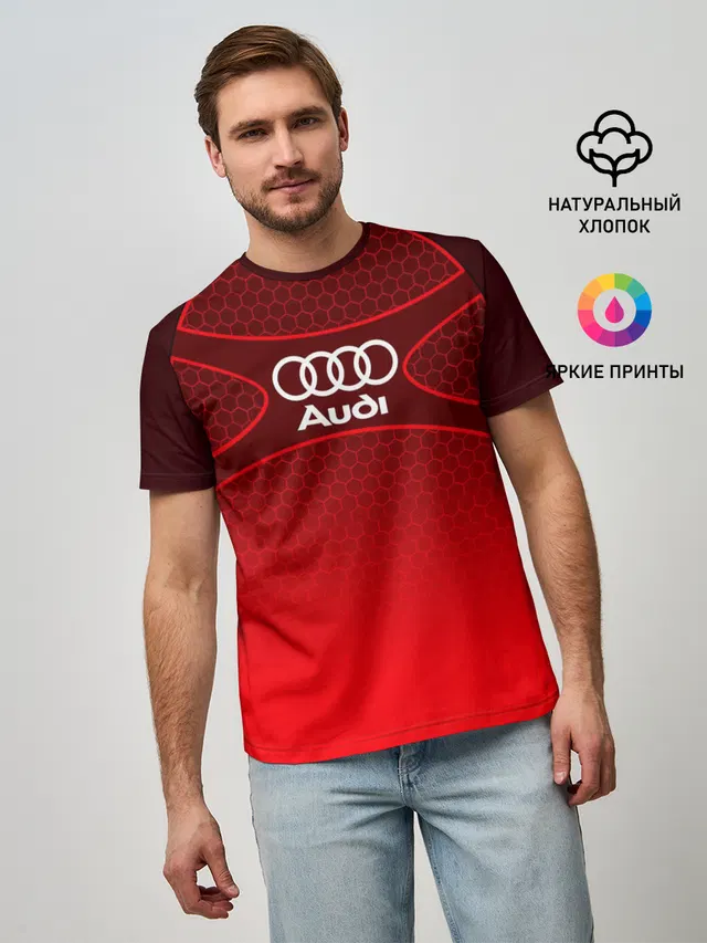 Мужская базовая футболка с принтом «Audi — AUDI красная сетка»