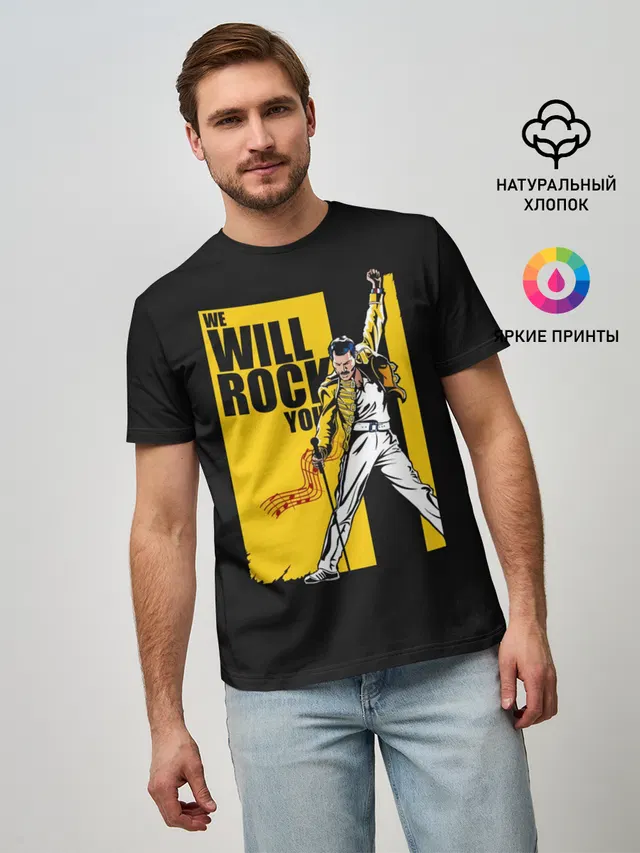 Мужская базовая футболка с принтом «Queen — We will rock you»