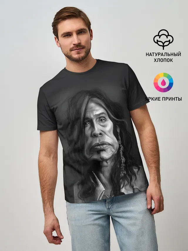 Мужская базовая футболка с принтом «Steven Tyler AEROSMITH»