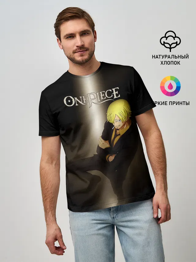 Мужская базовая футболка с принтом «Ван Пис — Винсмок Санджи — One Piece. Большой куш»