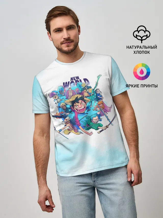 Мужская базовая футболка с принтом «Ван Пис — Новый Мир — One Piece. Большой куш»