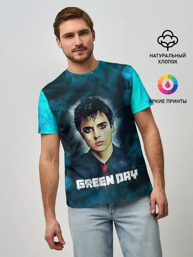 Мужская базовая футболка с принтом «Billie GreenDay ГринДай — Billie — ГринДай»