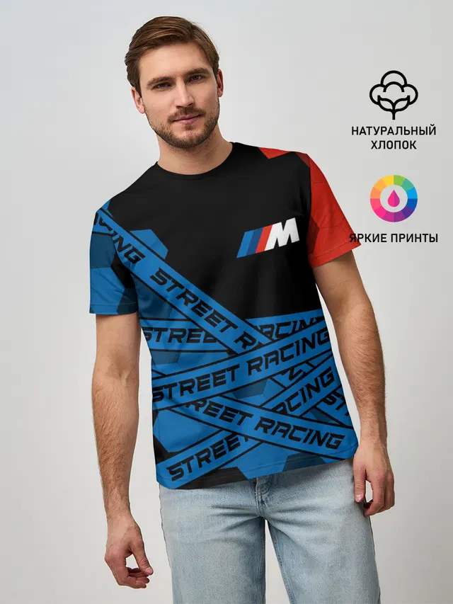 Мужская базовая футболка с принтом «BMW — BMW - Racing»