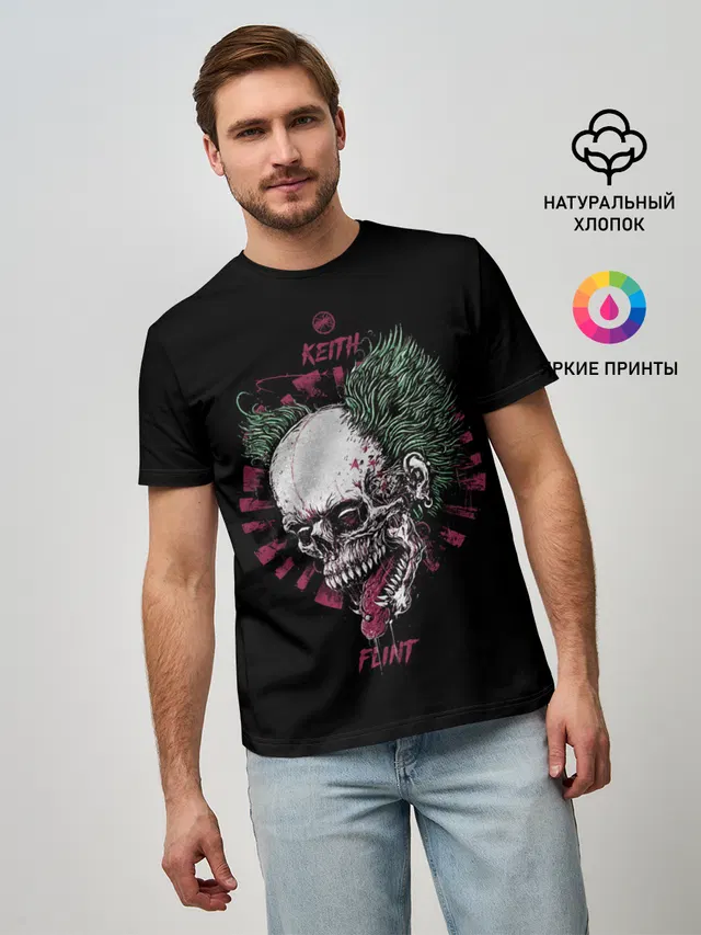Мужская базовая футболка с принтом «Skull — Keith Flint»