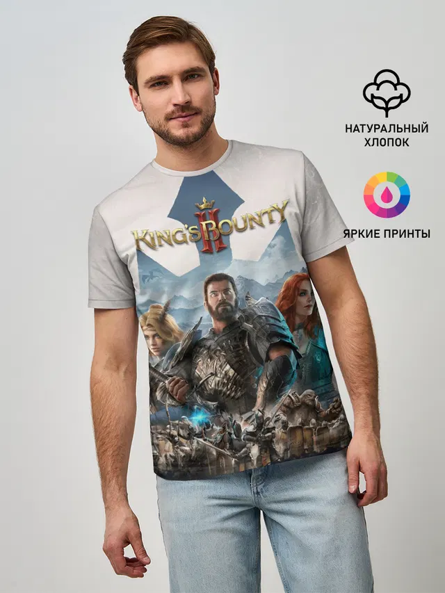 Мужская базовая футболка с принтом «Kings Bounty 2 трио»