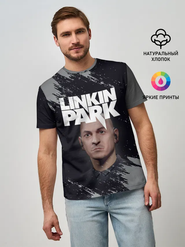 Мужская базовая футболка с принтом «Linkin Park — ЧЕСТЕР»