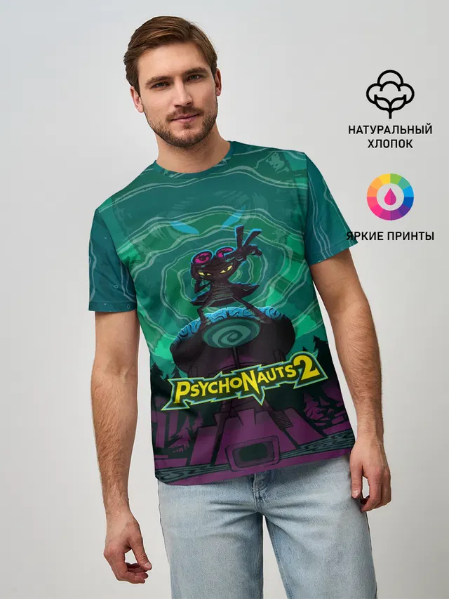 Мужская базовая футболка с принтом «PsychoNauts 2 Рас»
