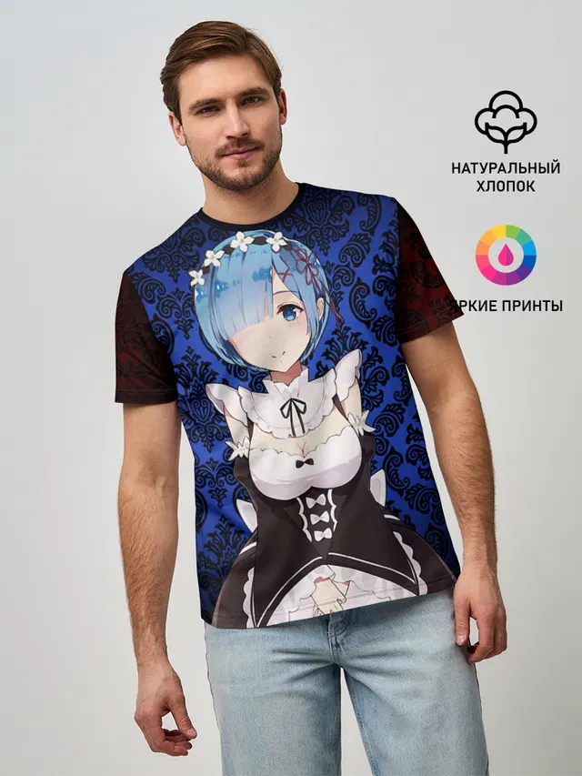Мужская базовая футболка с принтом «Re:Zero. Жизнь с нуля в альтернативном мире — Rem&Ram»
