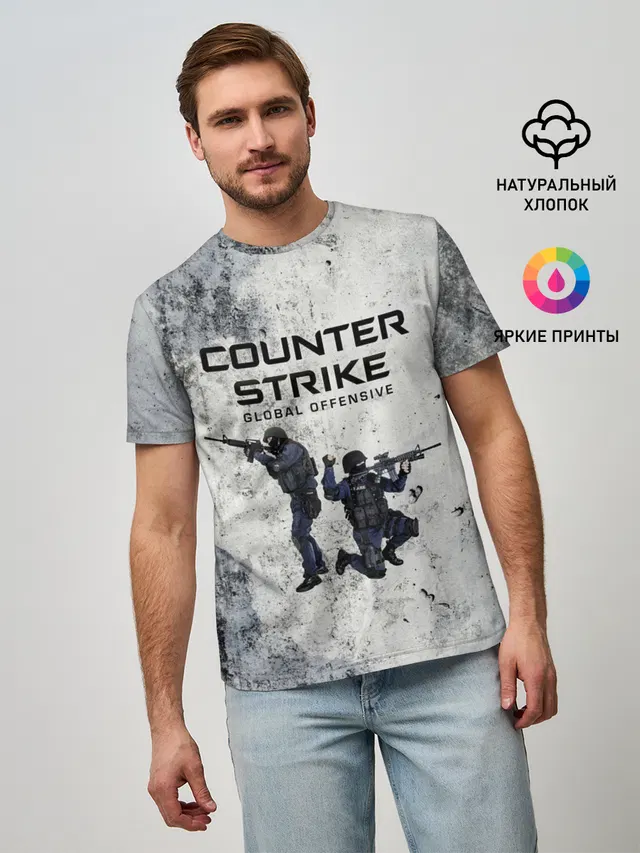 Мужская базовая футболка с принтом «Counter-Strike — COUNTER TERRORIST — CS GO»