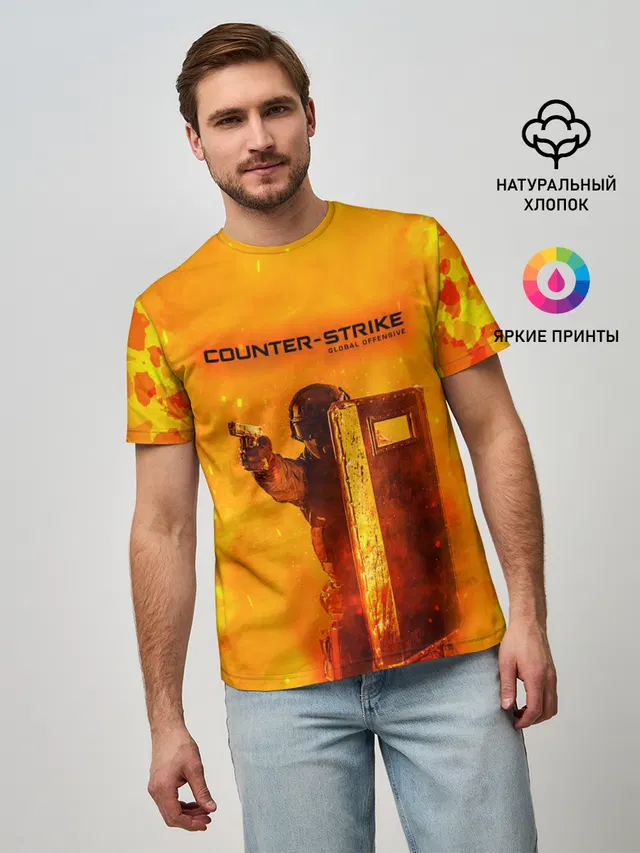 Мужская базовая футболка с принтом «Counter-Strike — CS GO FIRE»