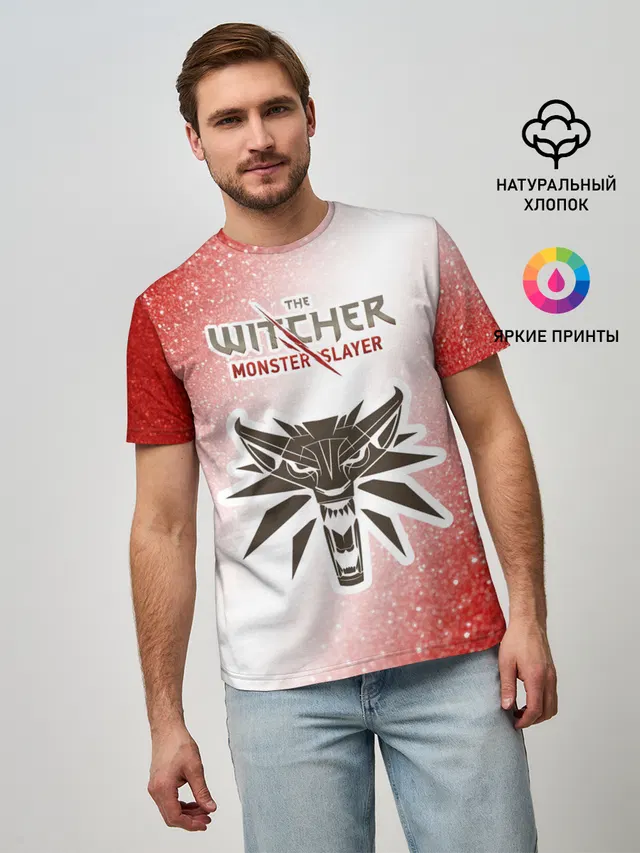 Мужская базовая футболка с принтом «Glitter — The Witcher Monster Slayer - Noise»