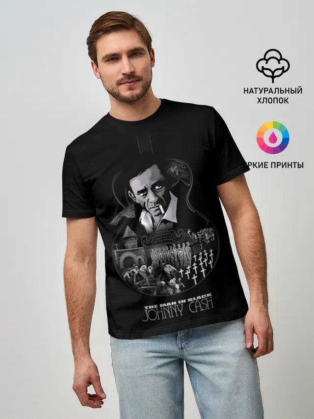 Мужская базовая футболка с принтом «Johnny Cash»