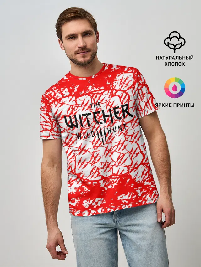 Мужская базовая футболка с принтом «Red and white texture»