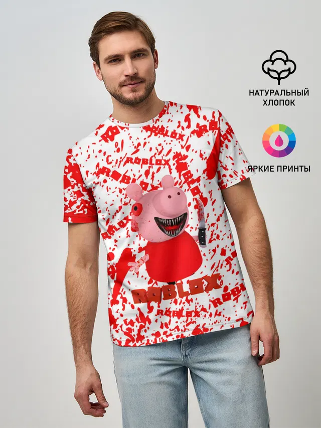 Мужская базовая футболка с принтом «Роблокс — Roblox piggy/Свинка Пигги.»
