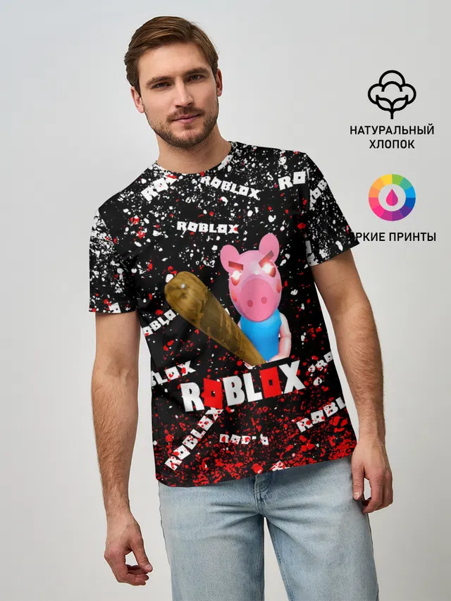 Мужская базовая футболка с принтом «Роблокс — Roblox piggy/Свинка Пигги.»