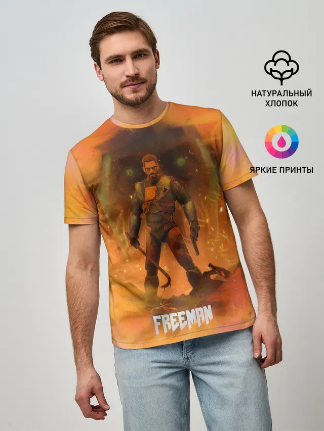 Мужская базовая футболка с принтом «Freeman Gman Half-Life — FREEMAN — GMAN»