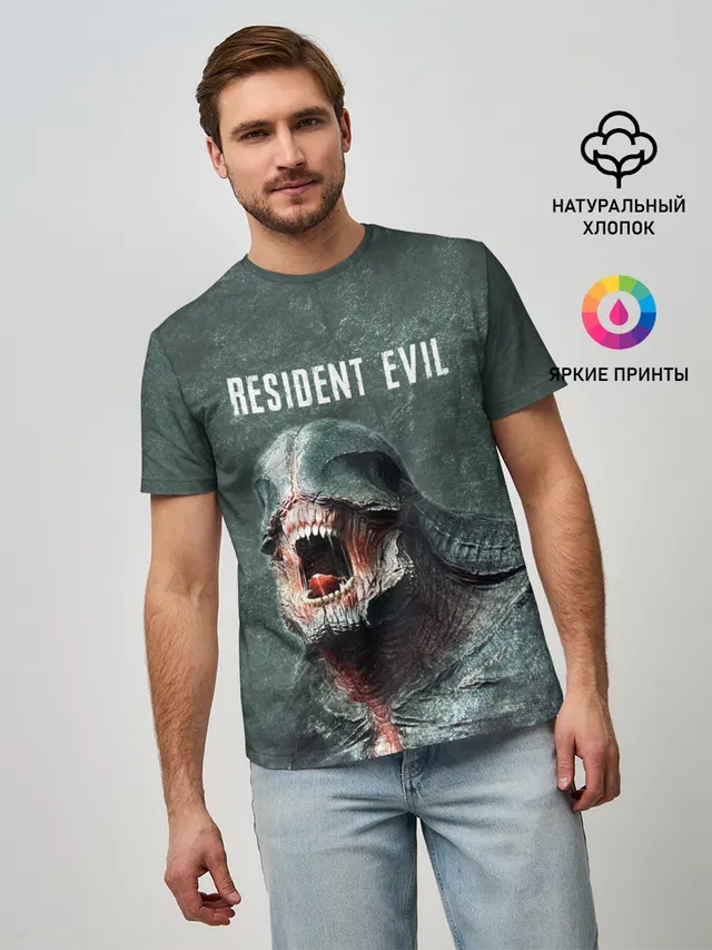 Мужская базовая футболка с принтом «Licker — RESIDENT EVIL 2 — РЕЗИДЕНТ ЕВИЛ»
