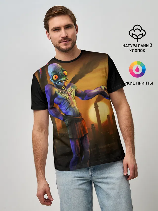 Мужская базовая футболка с принтом «Retro Games — Oddworld»