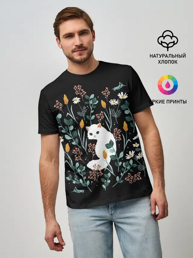 Кошечка среди цветов