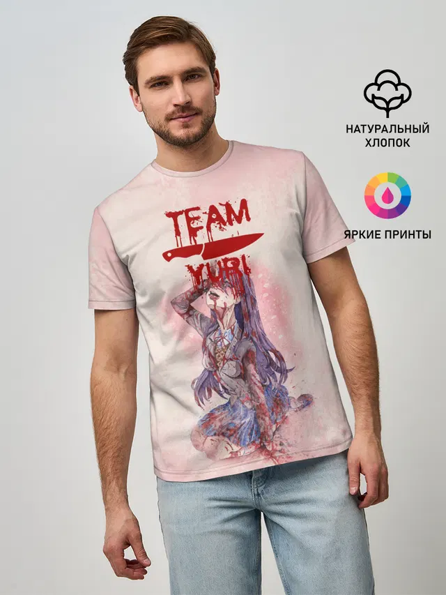 Мужская базовая футболка с принтом «Doki Doki Literature Club — Team Yuri — Доки Доки»