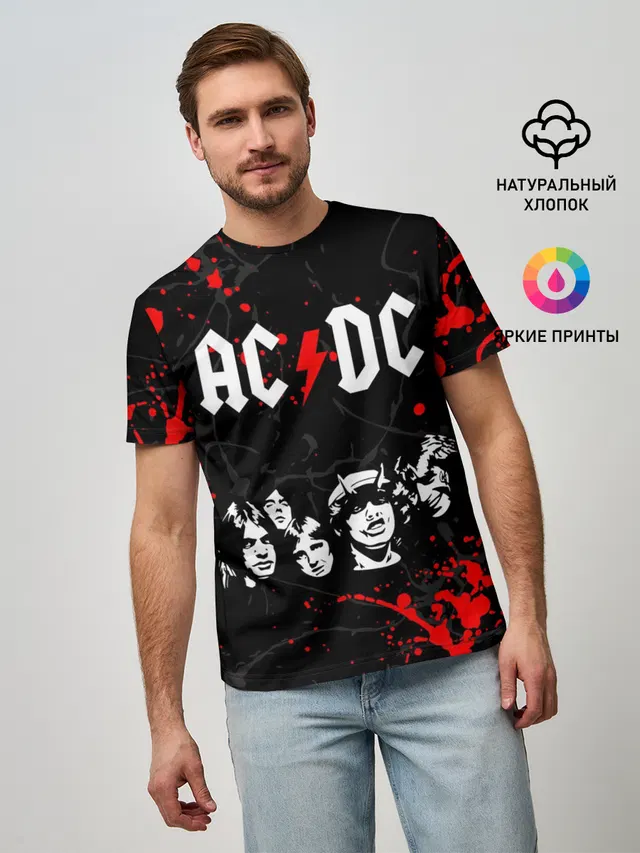 Мужская базовая футболка с принтом «Band members — AC DC HIGHWAY TO HELL»
