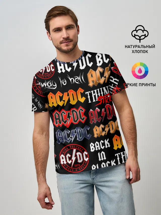 Мужская базовая футболка с принтом «AC/DC — AC DC LOGOBOMBING»