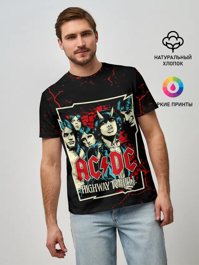 Мужская базовая футболка с принтом «AC/DC — AC DC HIGHWAY TO HELL»