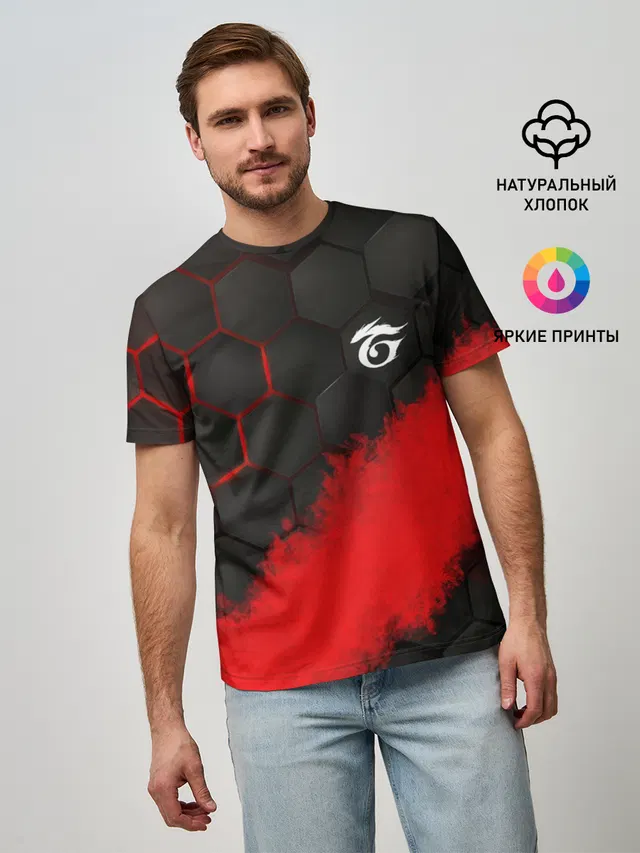 Мужская базовая футболка с принтом «Garena RED Line»