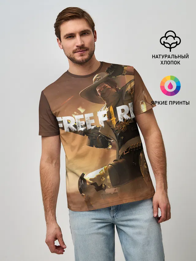 Мужская базовая футболка с принтом «Cowboy — FREE FIRE»
