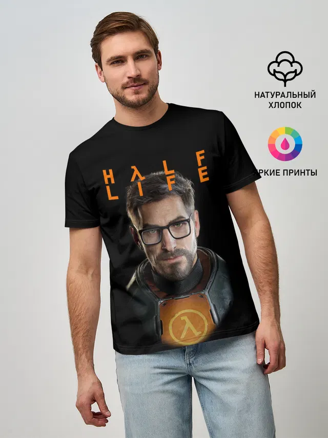 Мужская базовая футболка с принтом «Half-Life Freeman Фриман — FREEMAN — ФРИМАН»