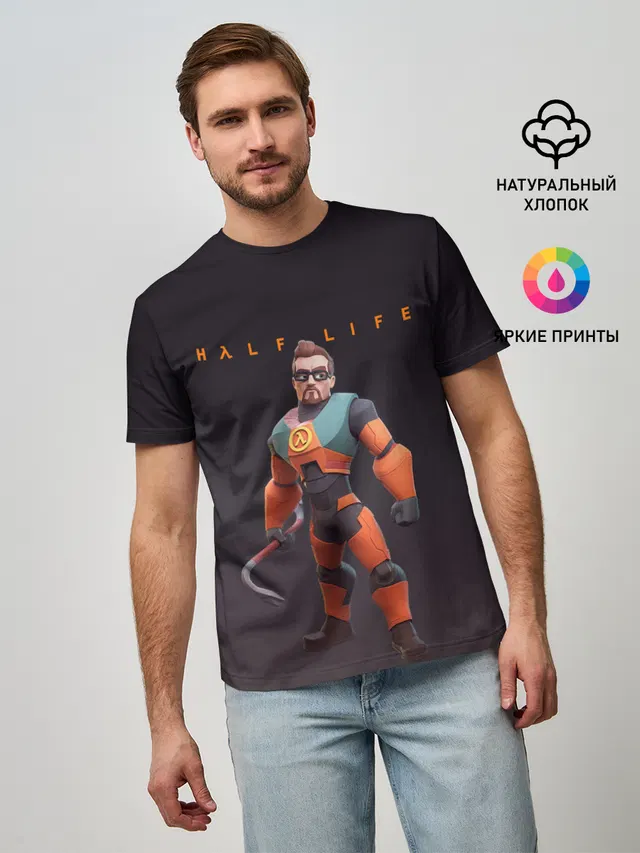 Мужская базовая футболка с принтом «Freeman Фриман Half Life — FREEMAN — ФРИМАН»